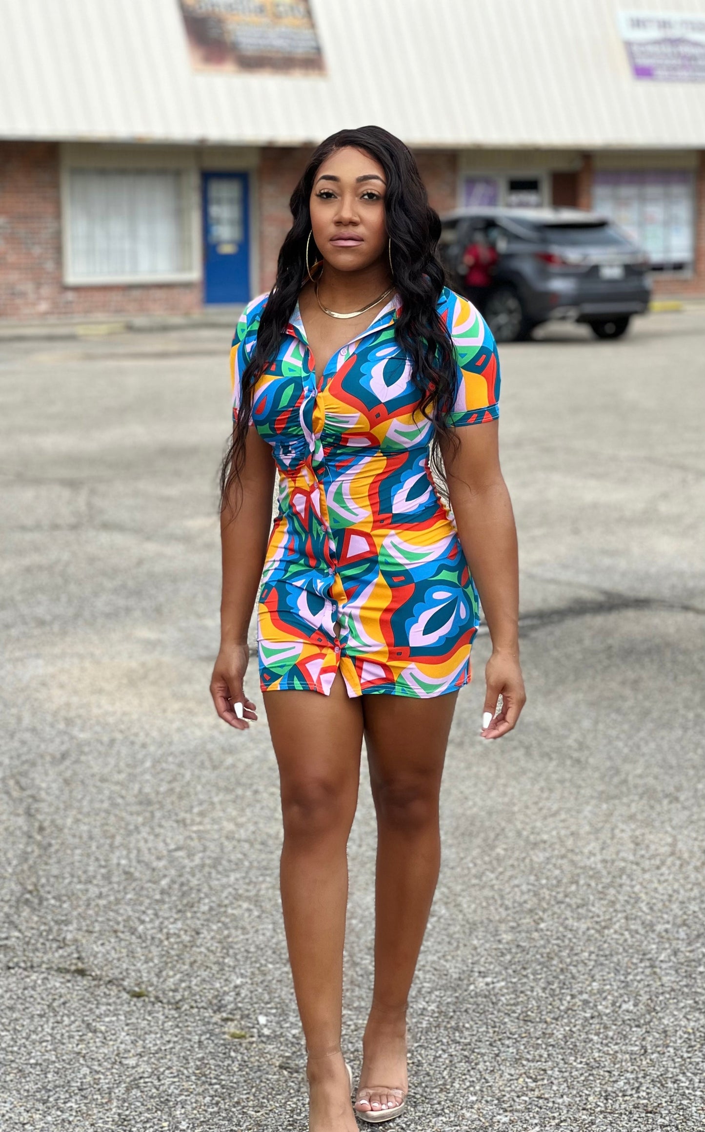 ON ME SHIRT DRESS -MULTICOLOR PLUS