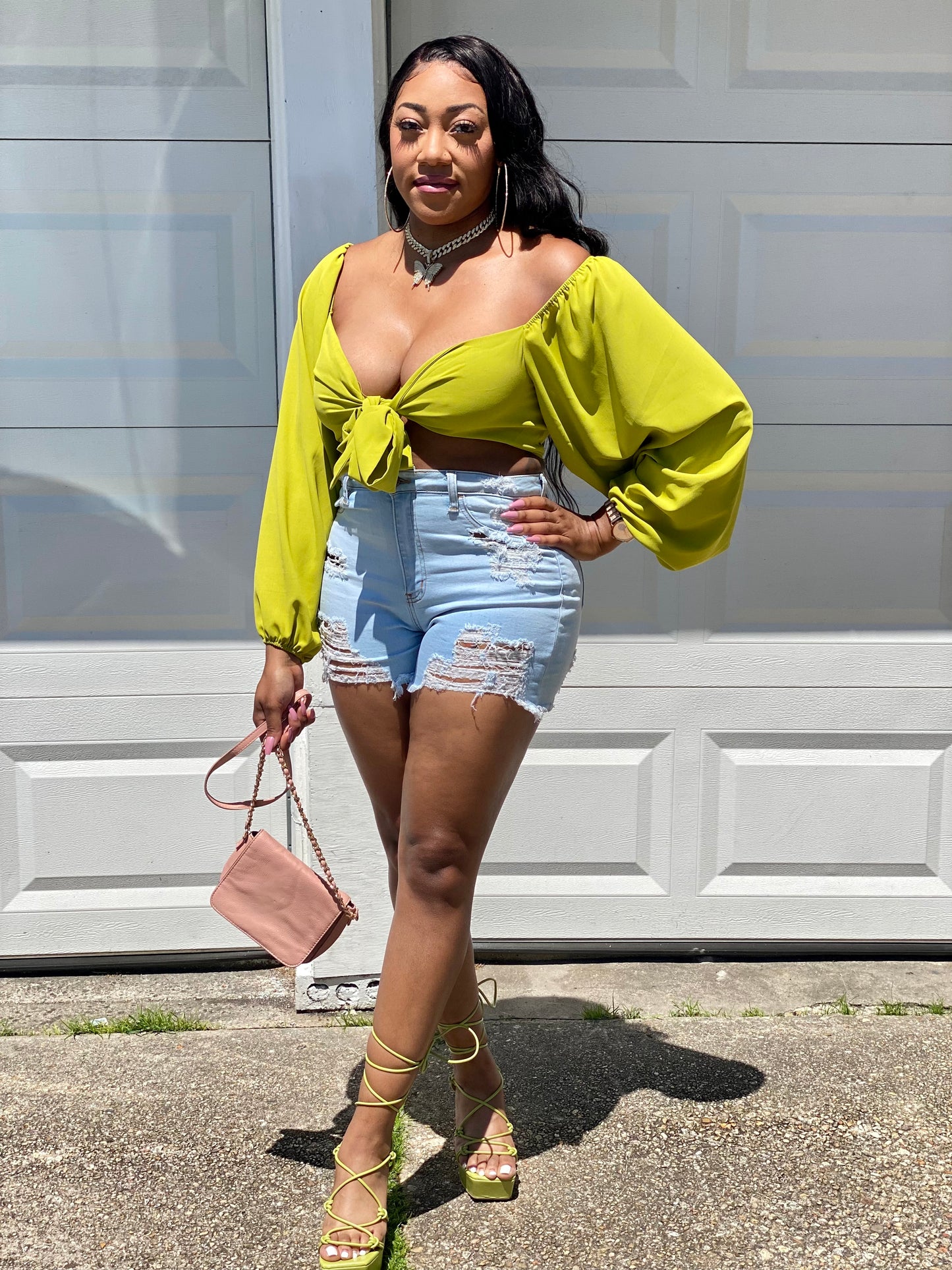 FANTASY GREEN OFF THE SHOULDER CROP TOP