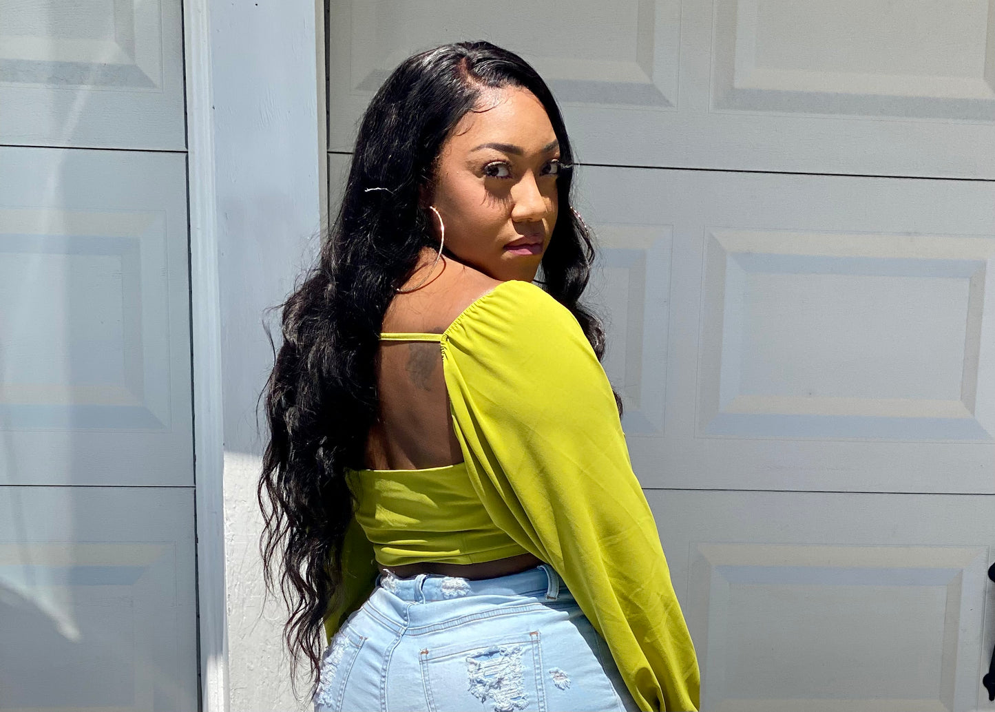 FANTASY GREEN OFF THE SHOULDER CROP TOP