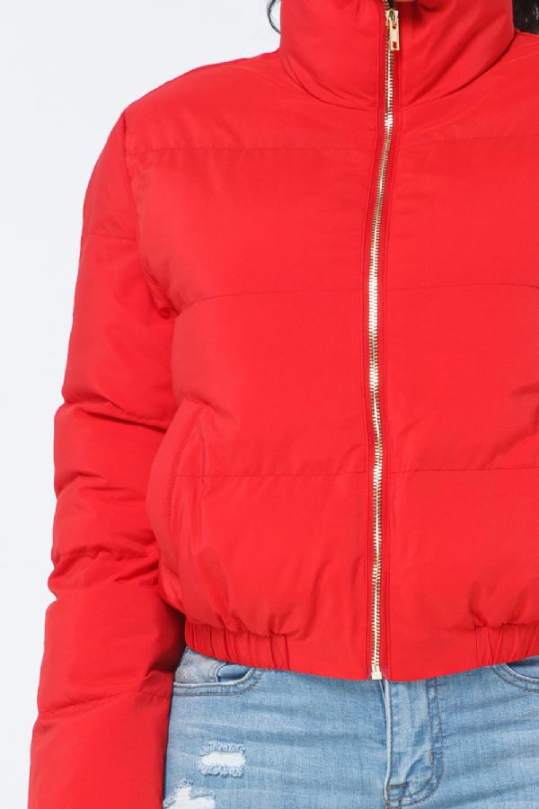 Red Crop Zip Up Puffer Jacket