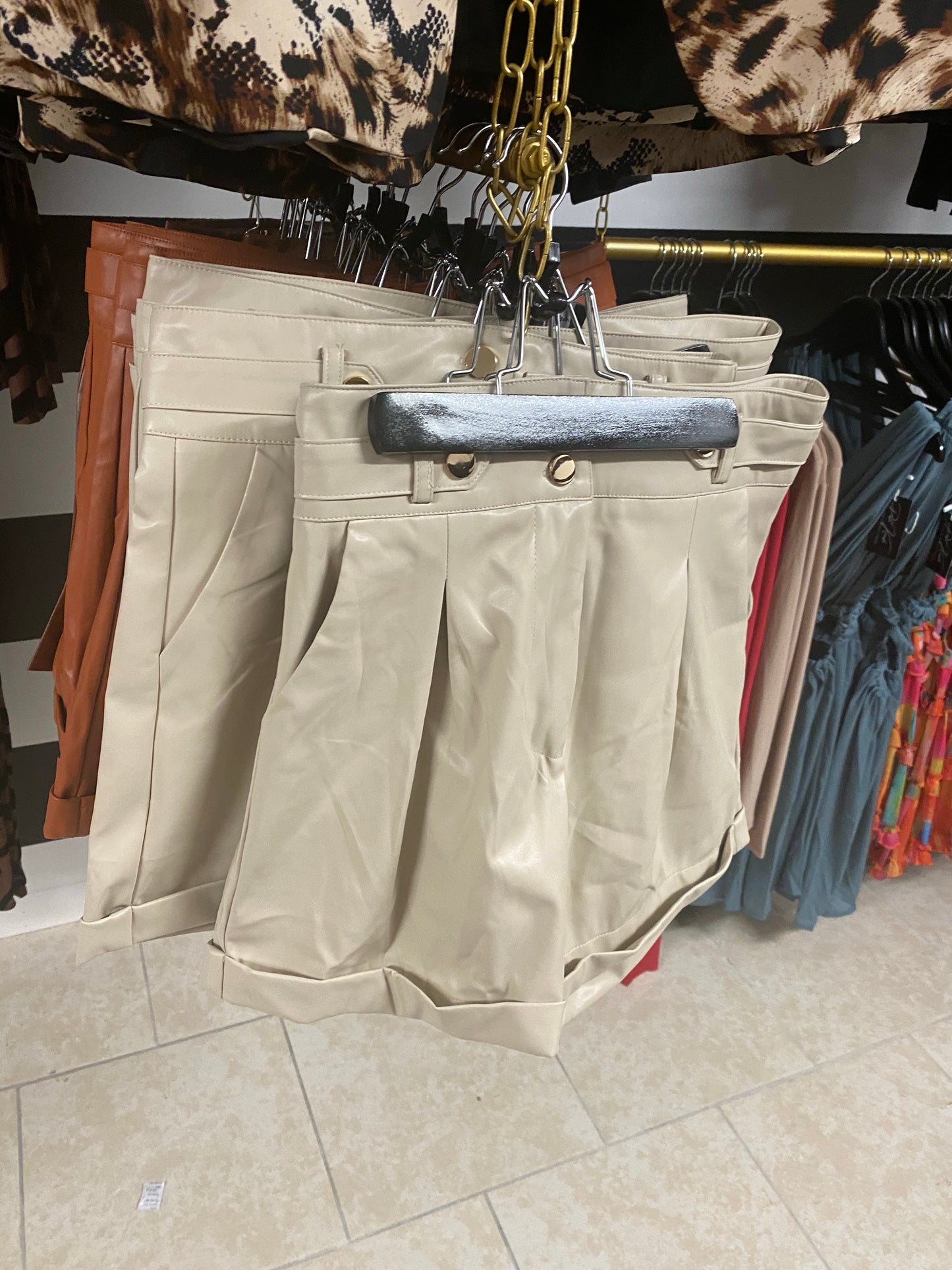 Misleading Faux Leather Shorts-Taupe