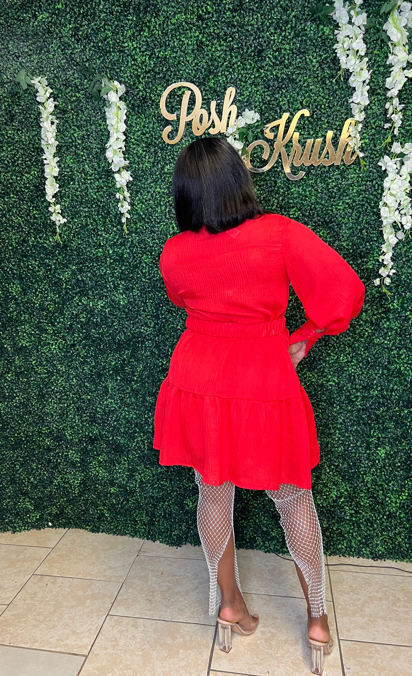 Sweet Dreams Long Sleeve Button Down Belted Dress (red)