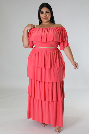 All Tiered Up Coral Skirt Set