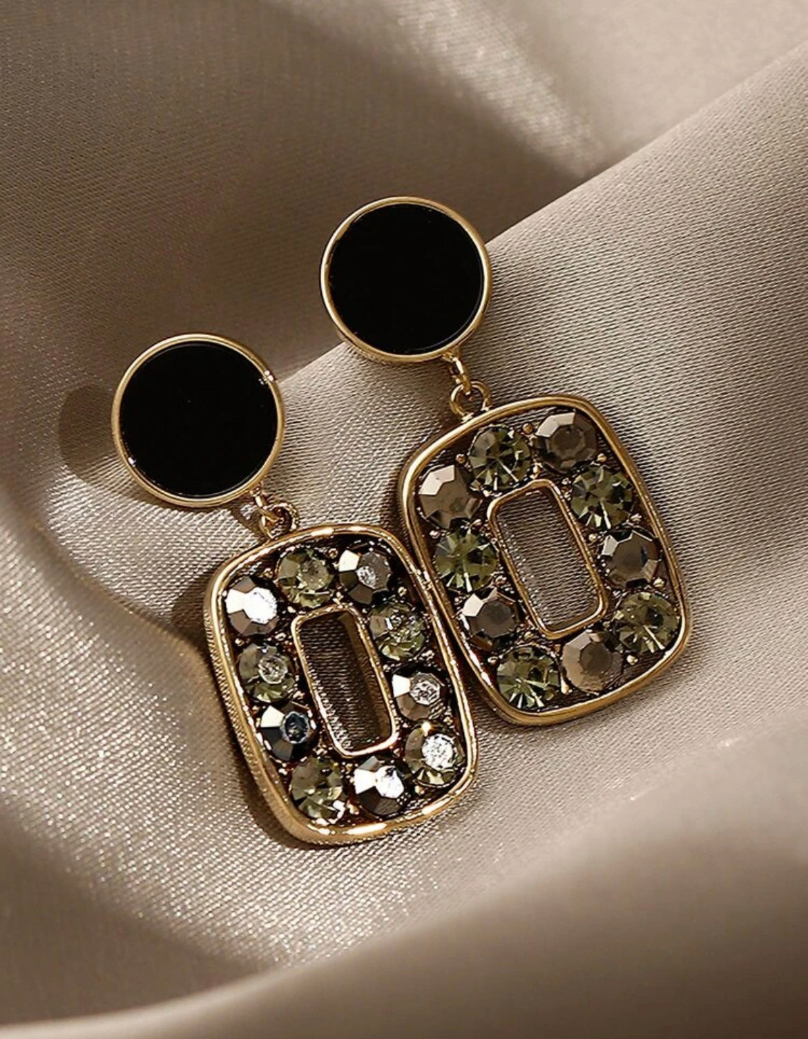 Black and Gold Rhinestone Earrings
